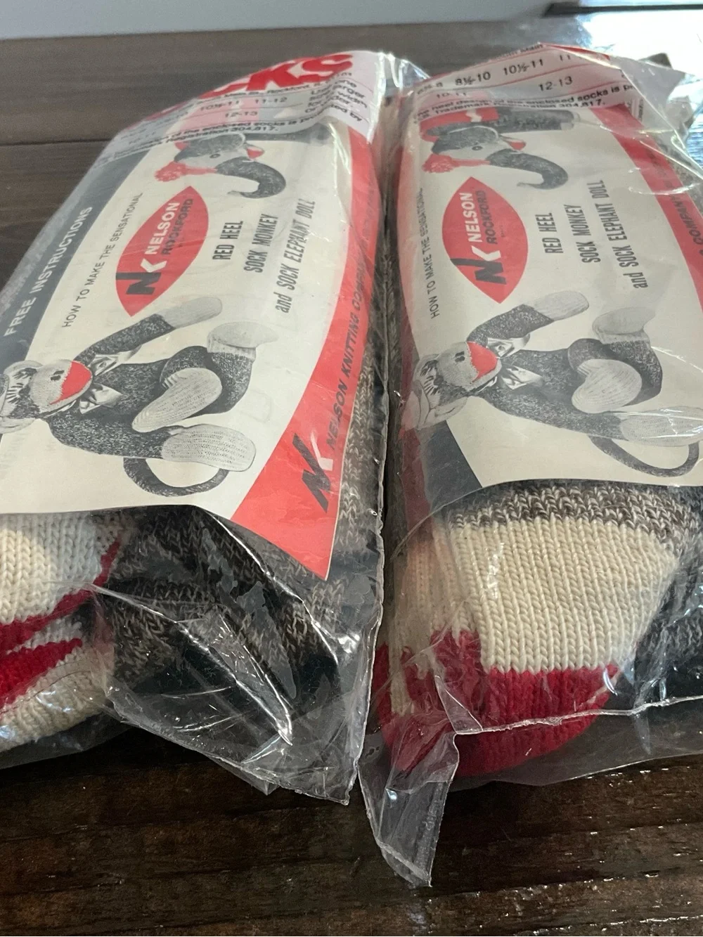 Vintage 3 pack Nelson Red Heel Work Socks Size 12-13 NOS Sock Monkey Elephant